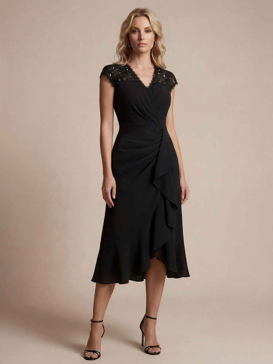 Ever-Pretty Lace Cap Sleeve Midi Lace Dress with Ruffle Hem Ever-Pretty Lace Cap Sleeve Midi Lace Dress with Ruffle Hem