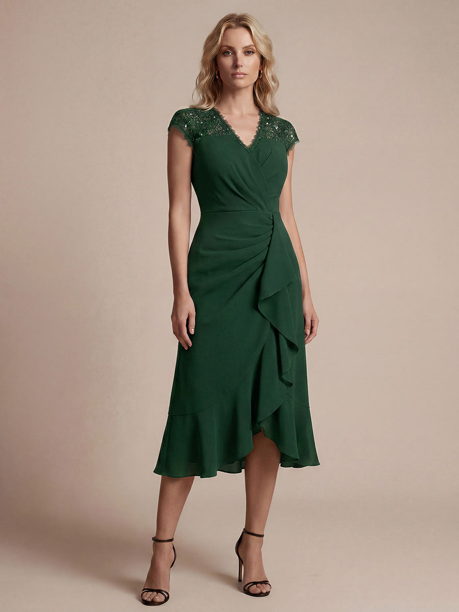 Ever-Pretty Lace Cap Sleeve Midi Lace Dress with Ruffle Hem Ever-Pretty Lace Cap Sleeve Midi Lace Dress with Ruffle Hem