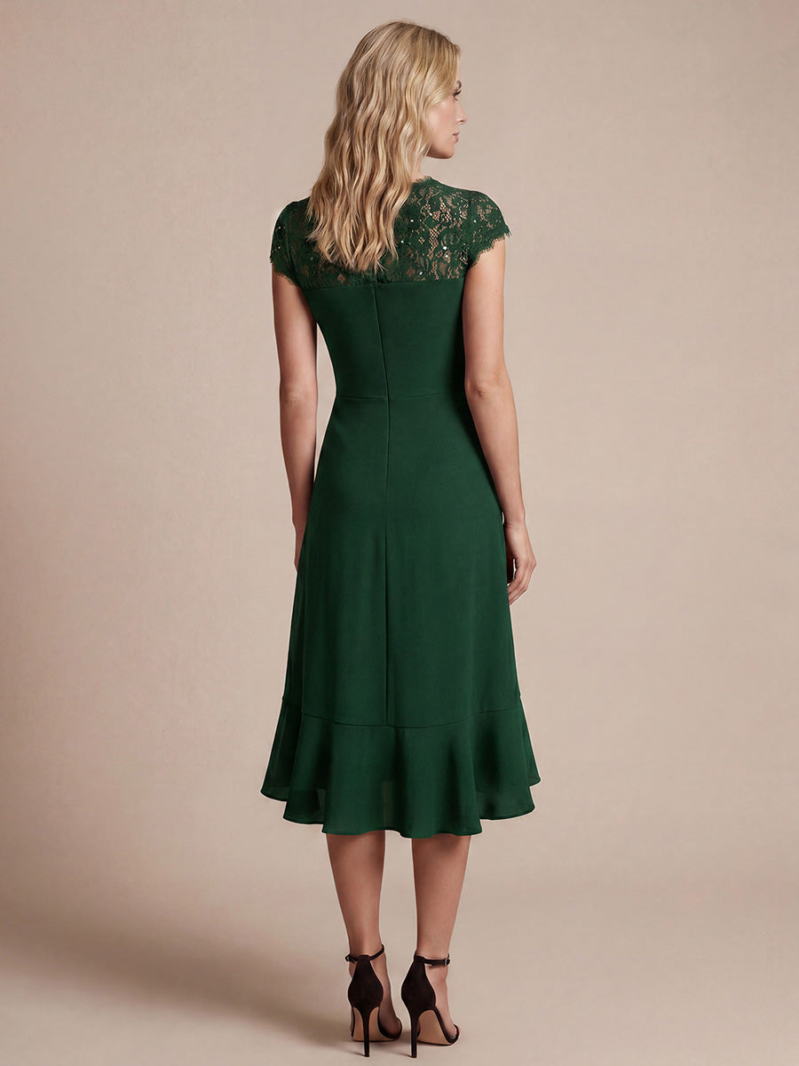 Lace Cap Sleeve Mermaid Wedding Guest Dress #color_Dark Green