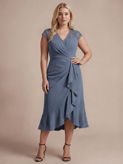 Plus Size Lace Cap Sleeve Wedding Guest Dress