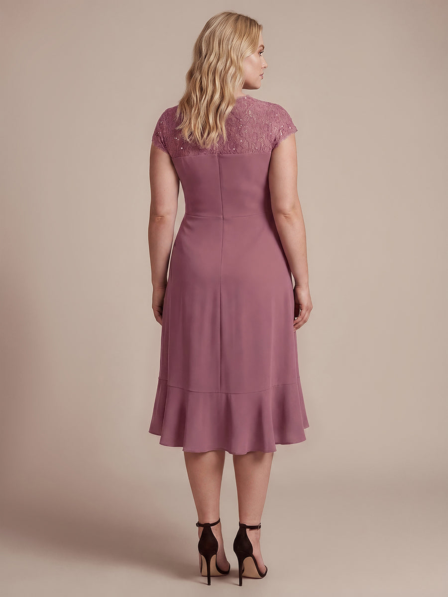 Lace Cap Sleeve Mermaid Wedding Guest Dress #color_Purple Orchid