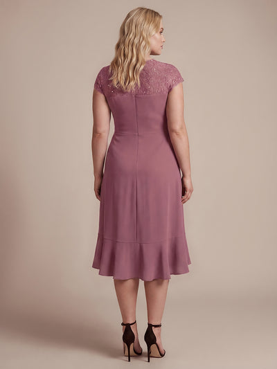 Plus Size Lace Cap Sleeve Wedding Guest Dress #color_Purple Orchid
