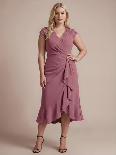Plus Size Lace Cap Sleeve Wedding Guest Dress