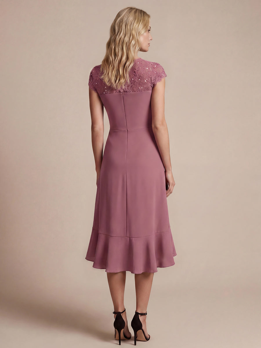 Lace Cap Sleeve Mermaid Wedding Guest Dress #color_Purple Orchid