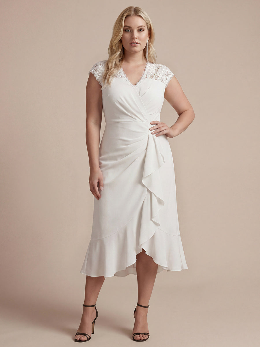 Lace Cap Sleeve Mermaid Wedding Guest Dress #color_White