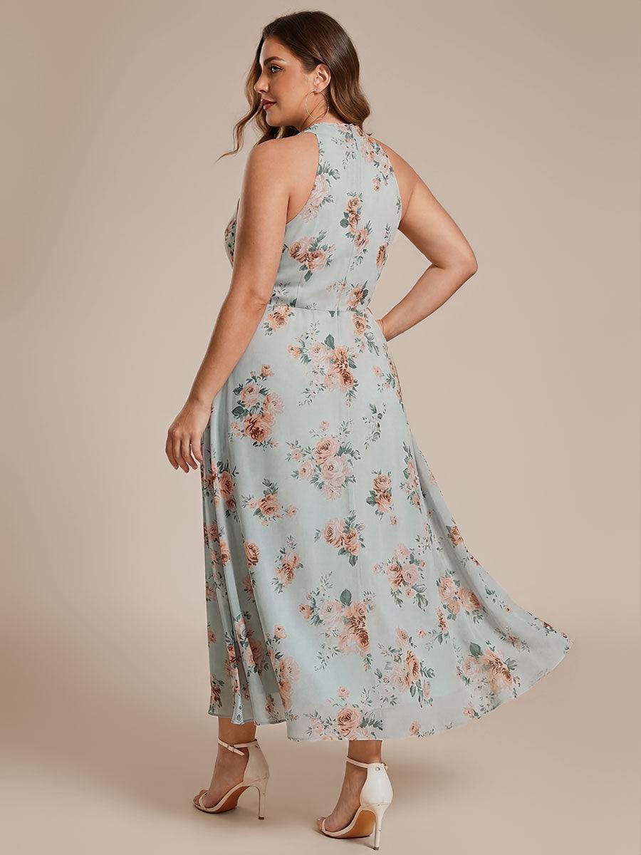 Flowy Plus Size Halter Neck Chiffon Midi Wedding Guest Dress #color_Amber Bloom
