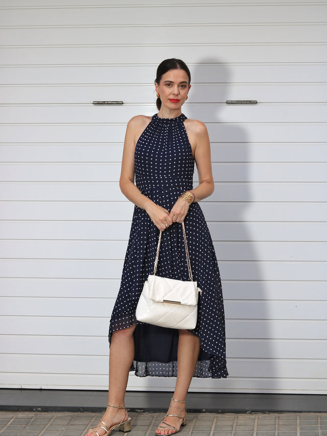 ever POSIE|Midi Halter Neck Chiffon Wedding Guest Dress with Sleeveless and A-Line Fan Photos 9

