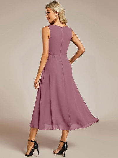 Sleeveless V-Neck High Low Wedding Guest Dress with Floral Applique #color_Purple Orchid