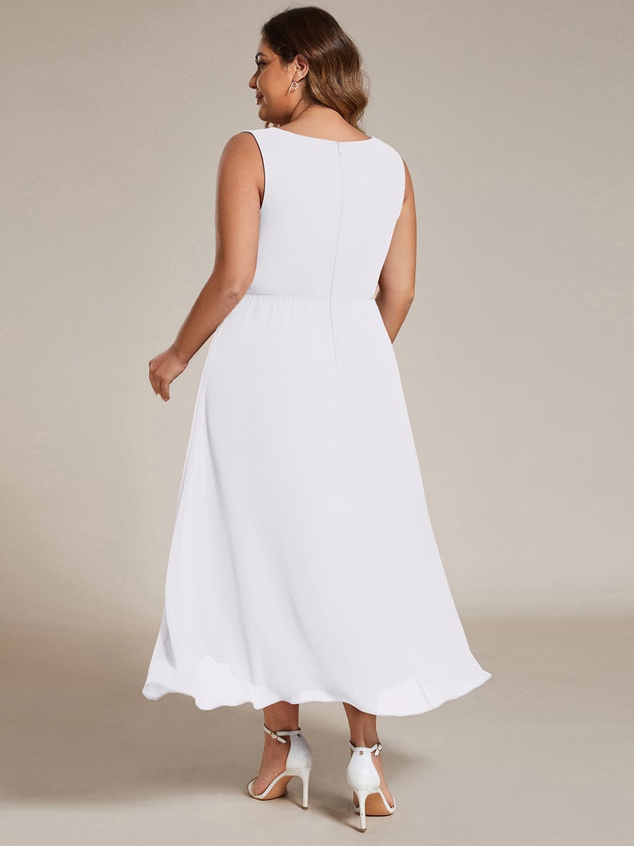 Sleeveless V-Neck High Low Wedding Guest Dress with Floral Applique #color_White