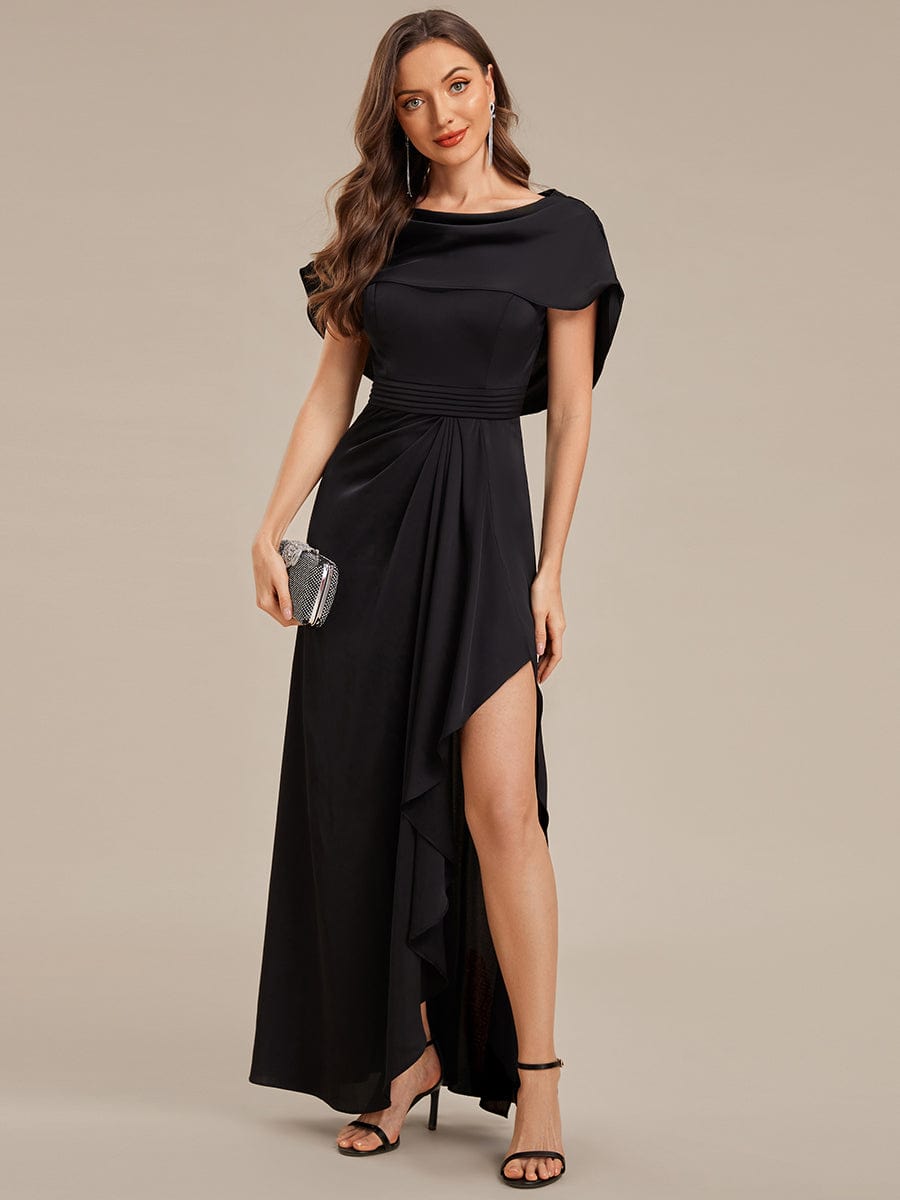 Satin Slit Mother of the Bride Dress #color_Black