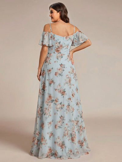 Plus Size Cold Shoulder Formal Bridesmaid Dress with Side Slit #color_Amber Bloom