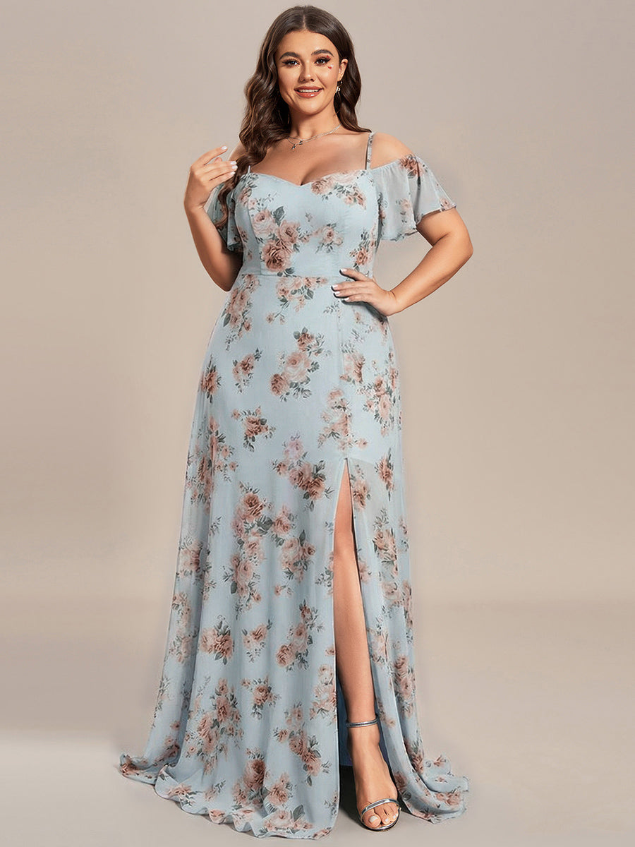 Stylish Cold Shoulder Flare Sleeves Flowy Bridesmaid Dress #color_Amber Bloom