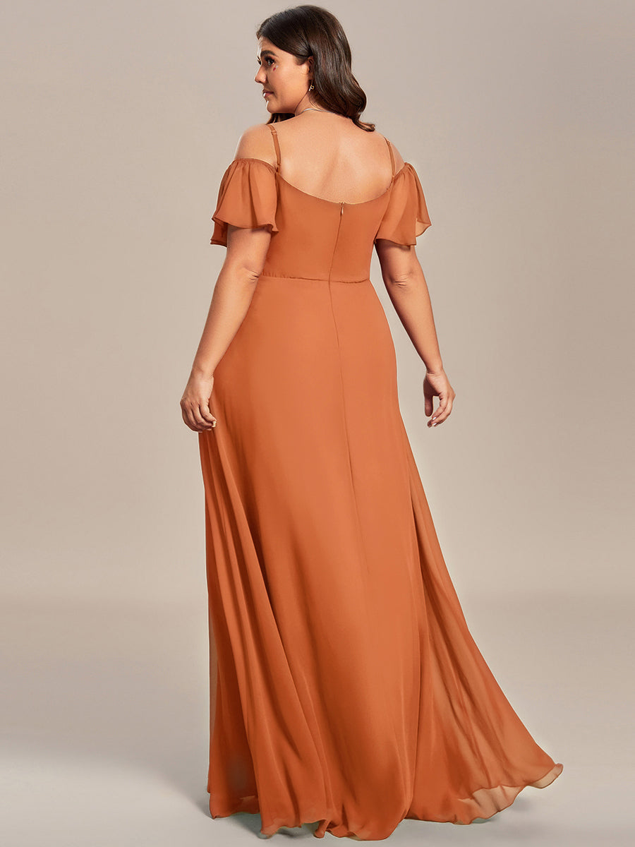 Plus Size Cold Shoulder Formal Bridesmaid Dress with Side Slit #color_Brandied Melon