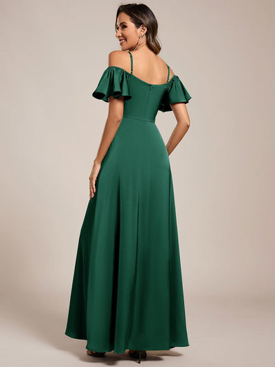 Short Sleeve Off Shoulder A-Line Satin Bridesmaid Dress #color_Dark Green