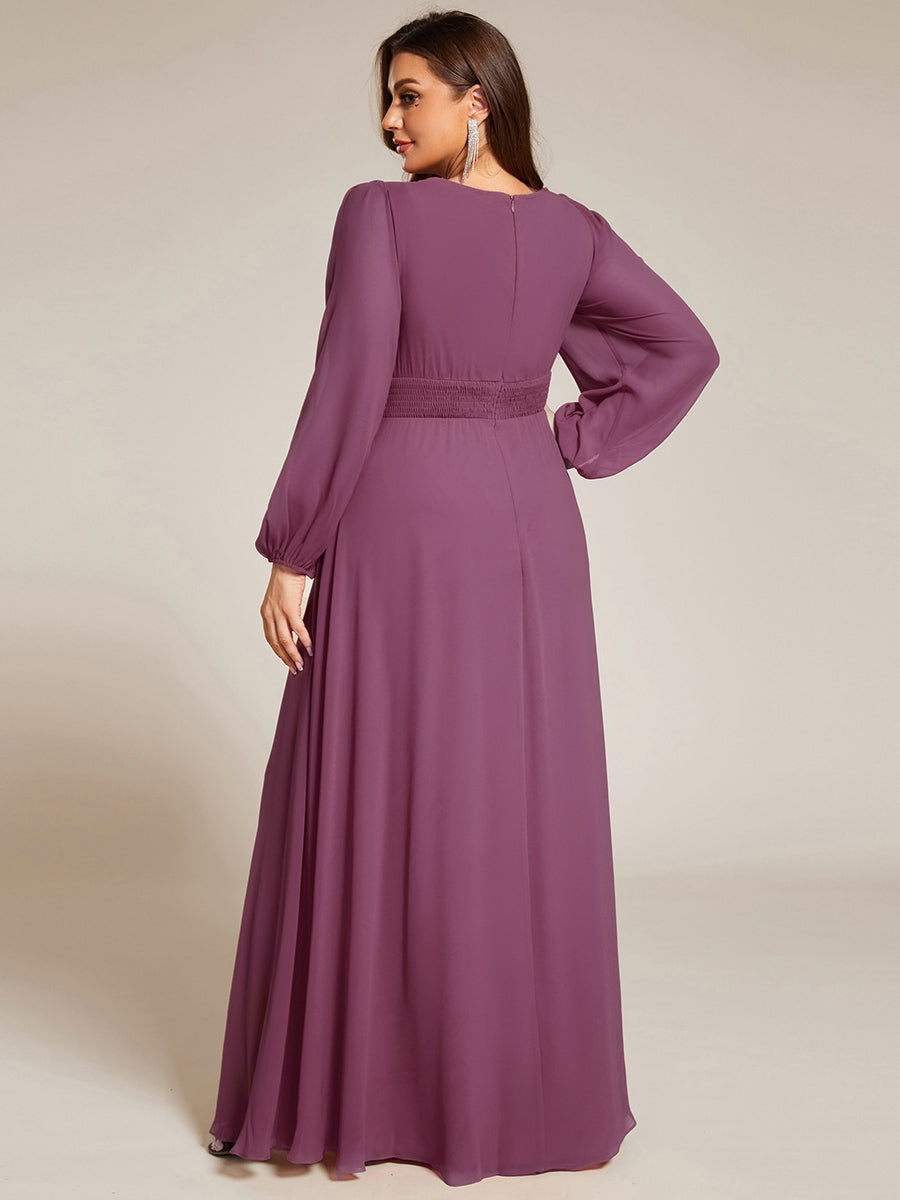 See-Througth Puff Sleeve Chiffon Plus Size Bridesmaid Dress #color_Damson