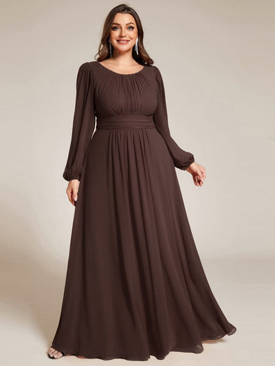 See-Througth Puff Sleeve Chiffon Plus Size Bridesmaid Dress #color_Espresso
