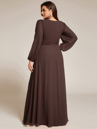 See-Througth Puff Sleeve Chiffon Plus Size Bridesmaid Dress #color_Espresso