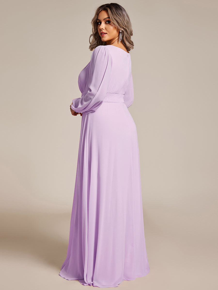 Chiffon Long Sleeve A-Line Round Neckline Formal Dress #color_Frosted Lilac