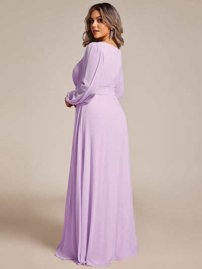 See-Througth Puff Sleeve Chiffon Plus Size Bridesmaid Dress #color_Frosted Lilac