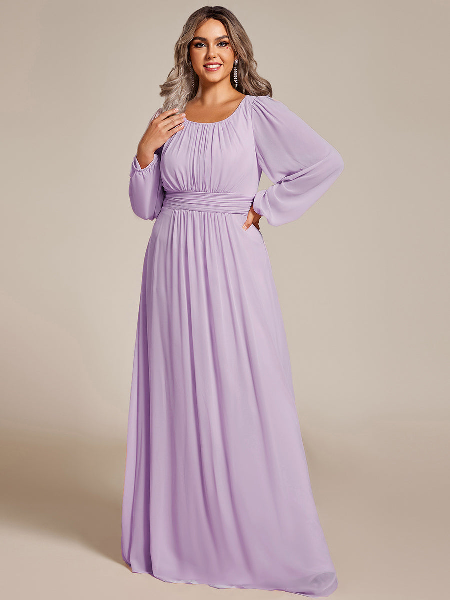 See-Througth Puff Sleeve Chiffon Plus Size Bridesmaid Dress #color_Frosted Lilac