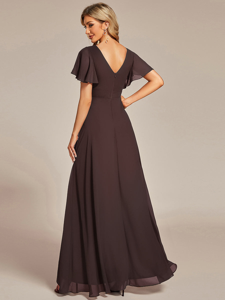 Robe demoiselle d'honneur Mousseline Ourlet en feuille de lotus Charmante #Couleur_Charbon Marron Espresso