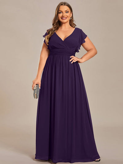Plus Size Chiffon Pleated A-Line Back CutouT Bridesmaid Dress #color_Dark Purple