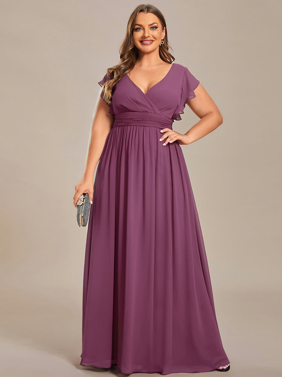 Plus Size Chiffon Pleated A-Line Back CutouT Bridesmaid Dress #color_Damson