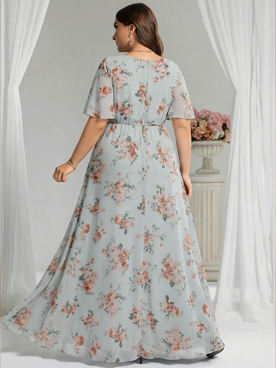 Plus Size Simple Chiffon Pleated A-Line Round Neckline Bridesmaid Dress #color_Amber Bloom