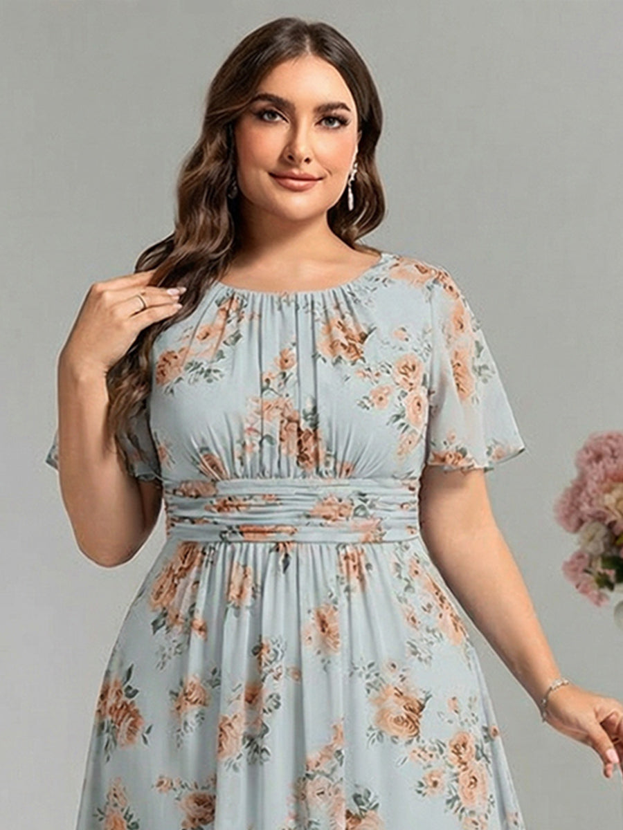 Ruched Chiffon Ruffle Sleeve Bridesmaid Dress #color_Amber Bloom