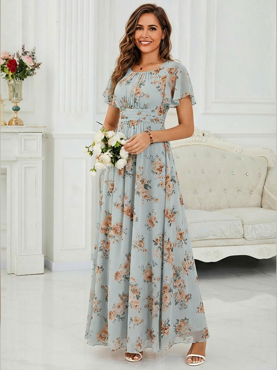 Ruched Chiffon Ruffle Sleeve Bridesmaid Dress #color_Amber Bloom