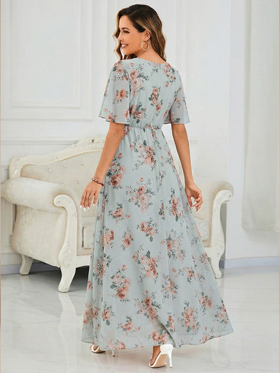 Ruched Chiffon Ruffle Sleeve Bridesmaid Dress #color_Amber Bloom