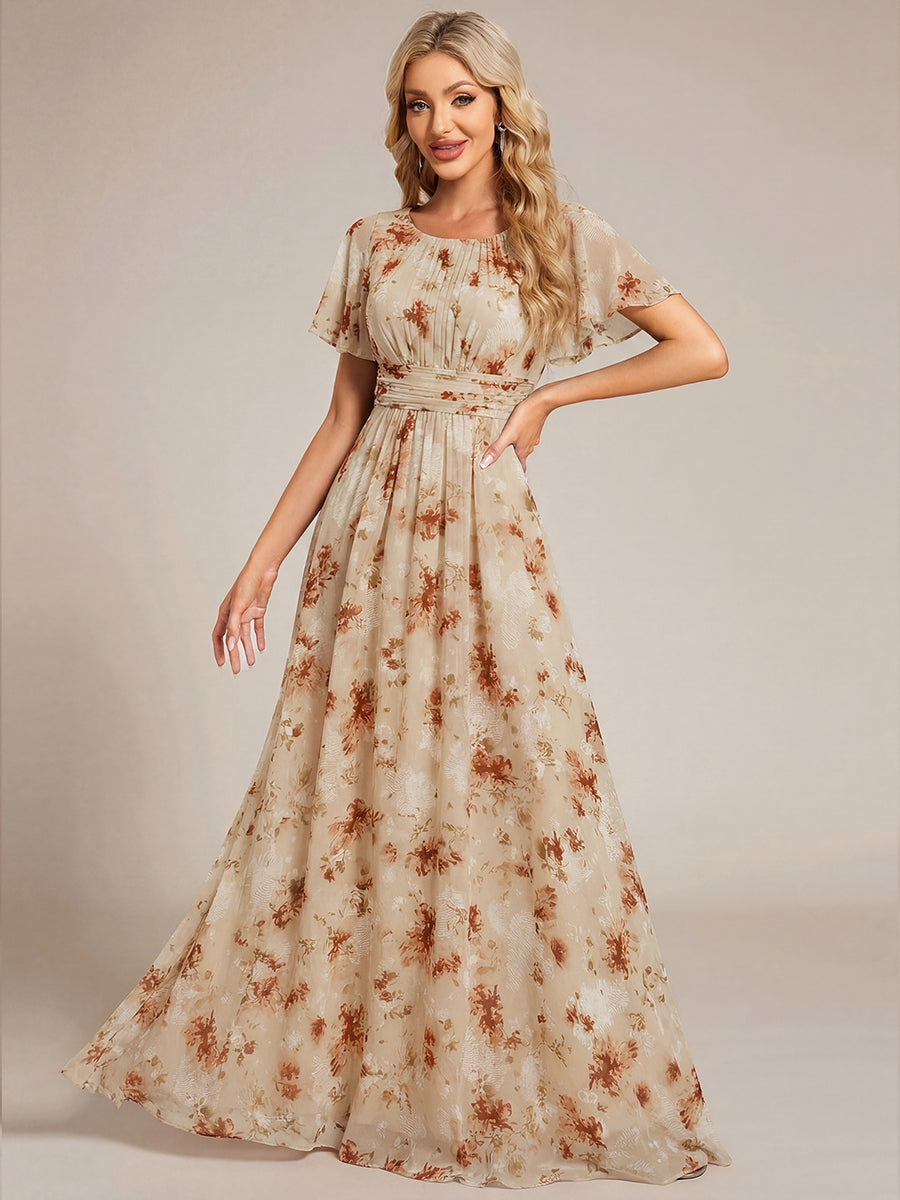 Ever-Pretty Amber Bloom Floor Length With Sleev With Flutter Sleeves