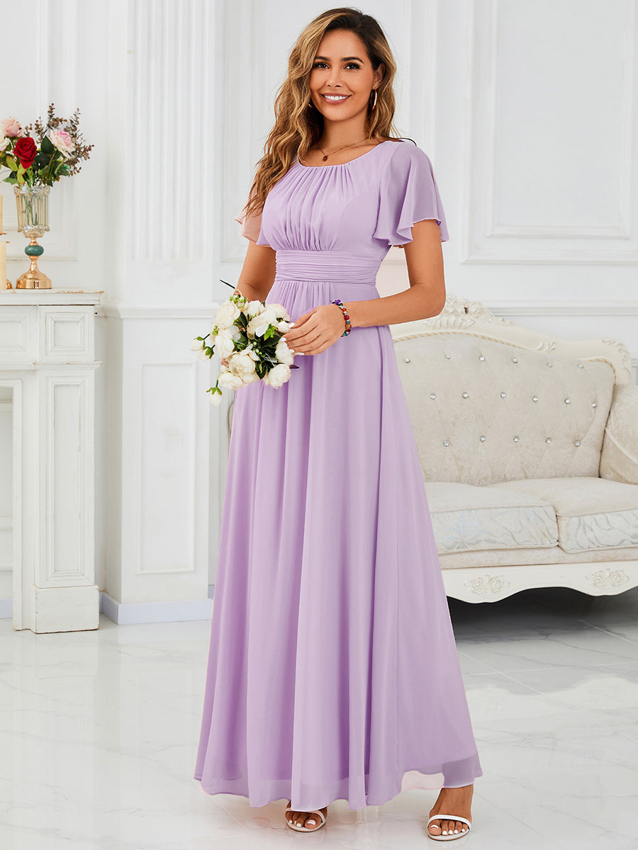 Simple Chiffon Pleated A-Line Round Neckline Bridesmaid Dress #color_Frosted Lilac