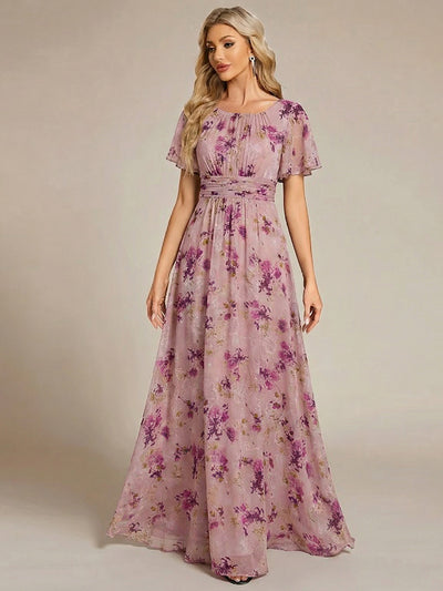 ever KIMORA|Ruched Chiffon Ruffle Sleeve Bridesmaid Dress