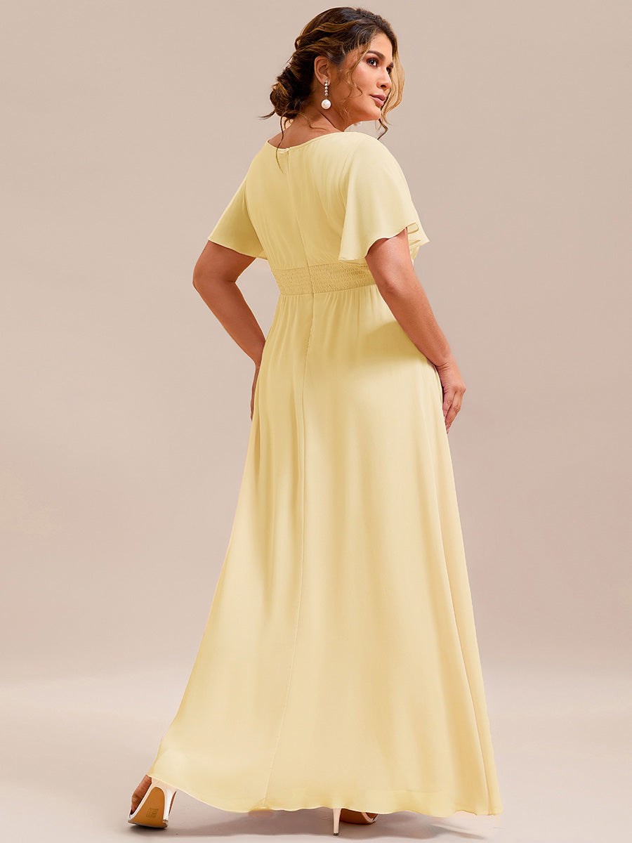 Simple Chiffon Pleated A-Line Round Neckline Bridesmaid Dress #color_Yellow