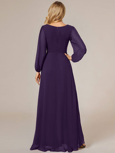 A-Line Pleated See-Through Long Lantern Midi Chiffon Bridesmaid Dress #color_Dark Purple