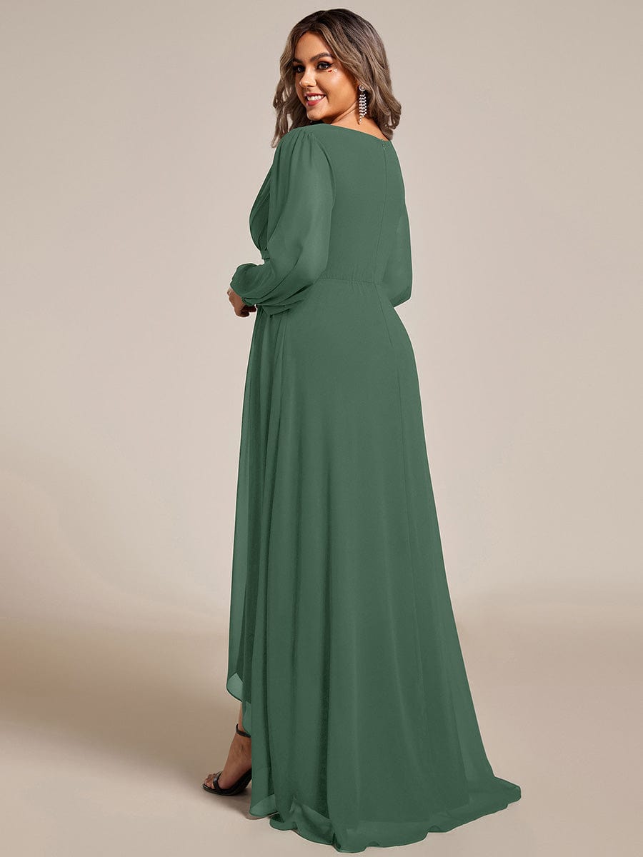 A-Line Pleated See-Through Long Lantern Midi Chiffon Bridesmaid Dress #color_Eucalyptus