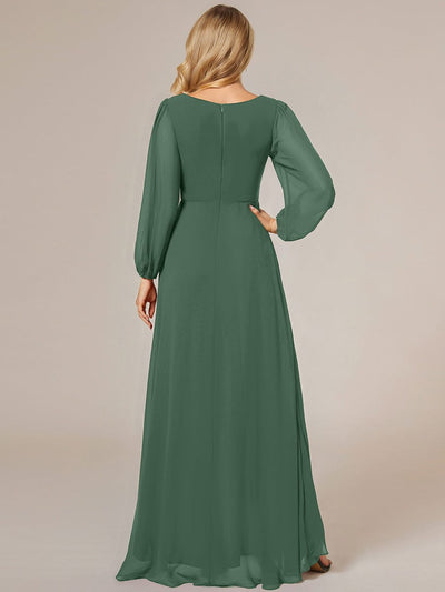 A-Line Pleated See-Through Long Lantern Midi Chiffon Bridesmaid Dress #color_Eucalyptus