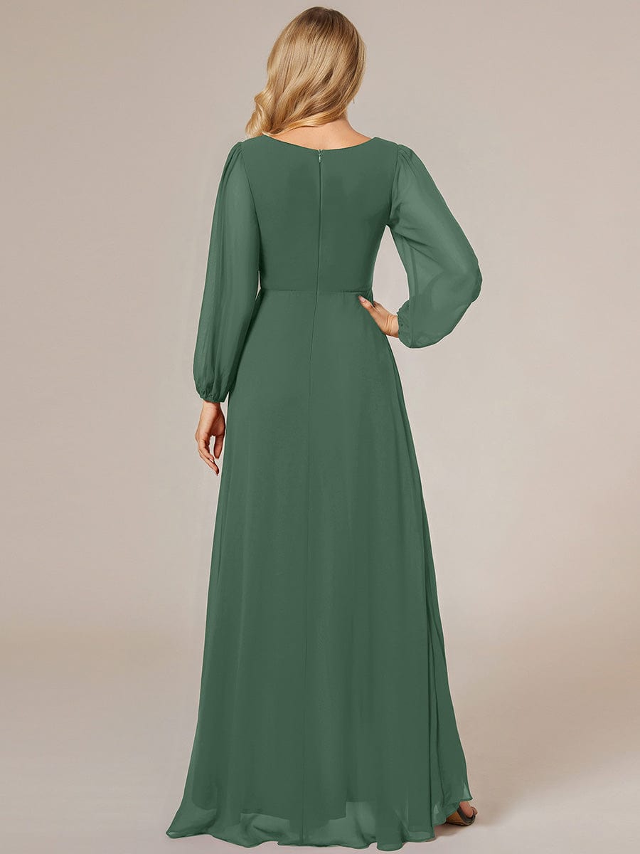 A-Line Pleated See-Through Long Lantern Midi Chiffon Bridesmaid Dress #color_Eucalyptus