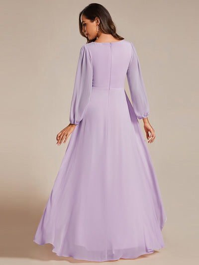 A-Line Pleated See-Through Long Lantern Midi Chiffon Bridesmaid Dress #color_Frosted Lilac