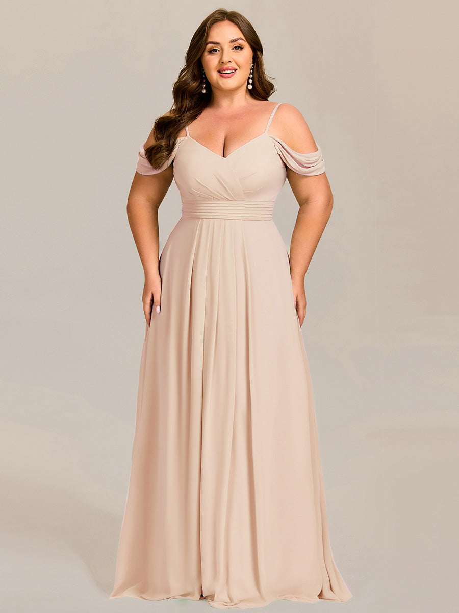 Spaghetti Strap V-Neck Pleated A-Line Bridesmaid Dress #color_Blush