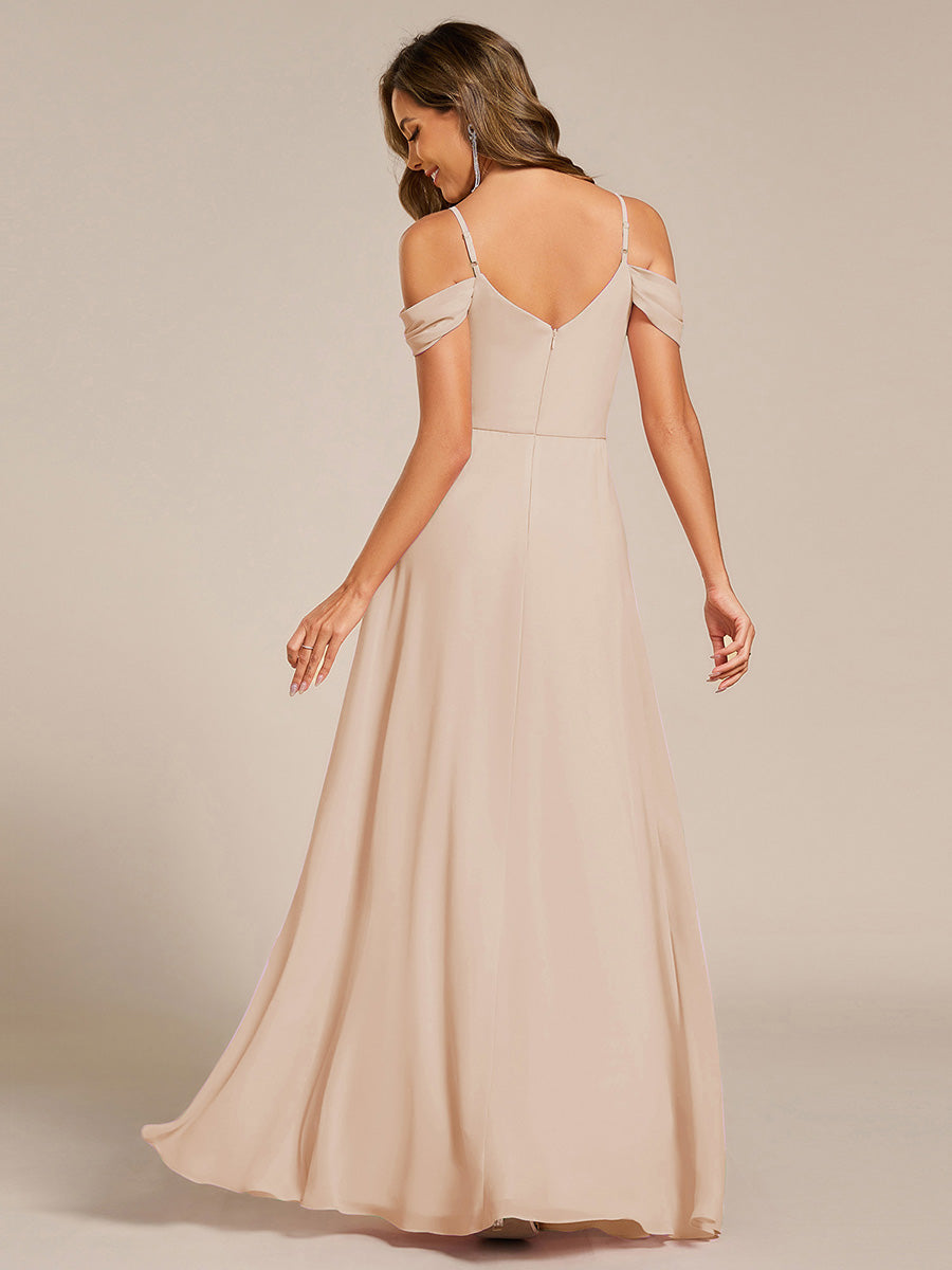 Spaghetti Strap V-Neck Pleated A-Line Bridesmaid Dress #color_Blush