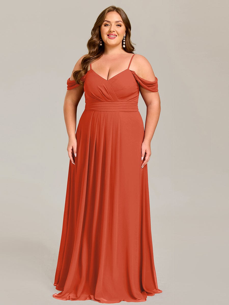 Spaghetti Strap V-Neck Pleated A-Line Bridesmaid Dress #color_Burnt Orange