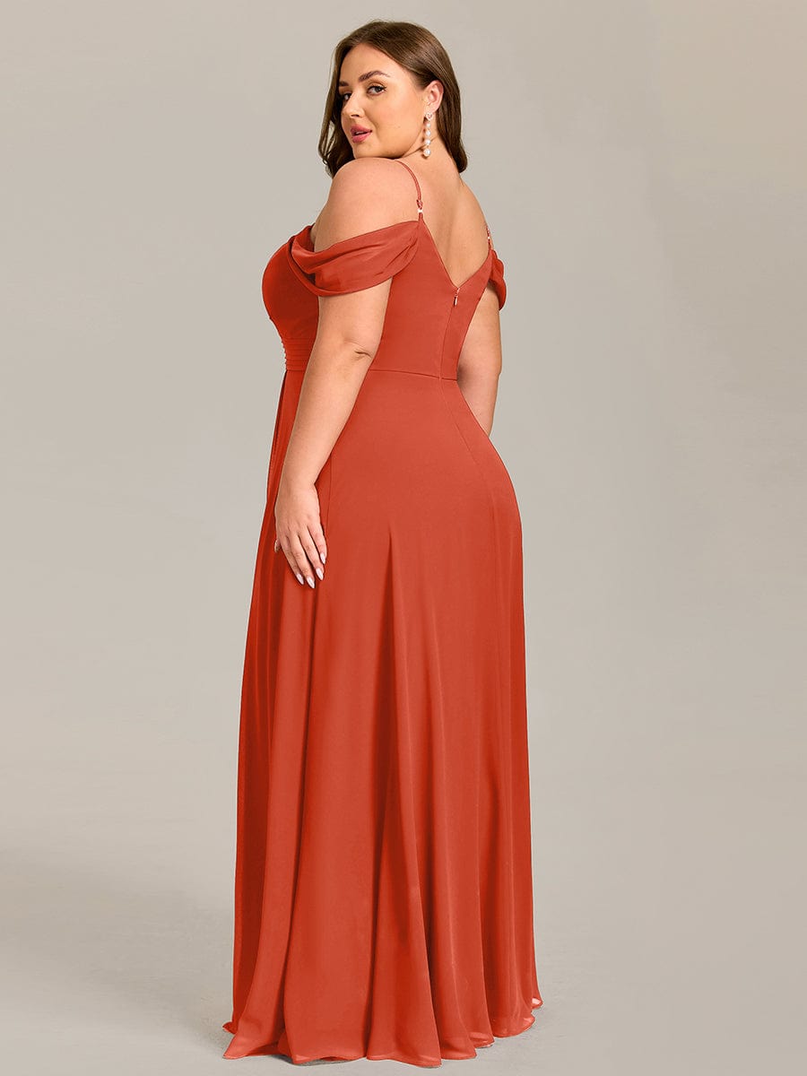 Spaghetti Strap V-Neck Pleated A-Line Bridesmaid Dress #color_Burnt Orange