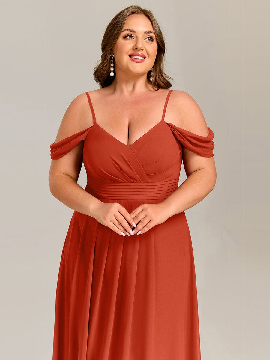 Spaghetti Strap V-Neck Pleated A-Line Bridesmaid Dress #color_Burnt Orange