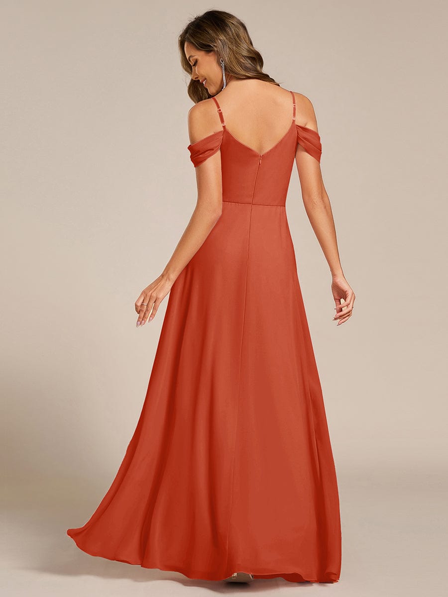 Spaghetti Strap V-Neck Pleated A-Line Bridesmaid Dress #color_Burnt Orange
