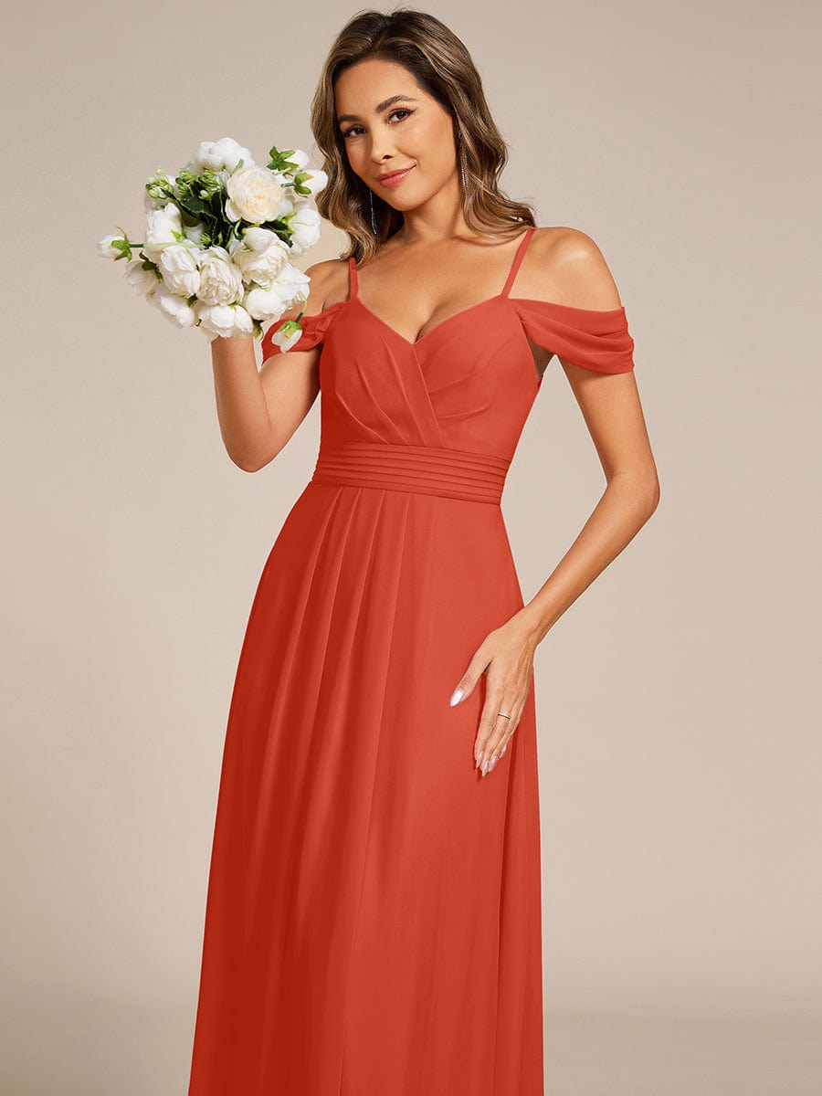 Spaghetti Strap V-Neck Pleated A-Line Bridesmaid Dress #color_Burnt Orange