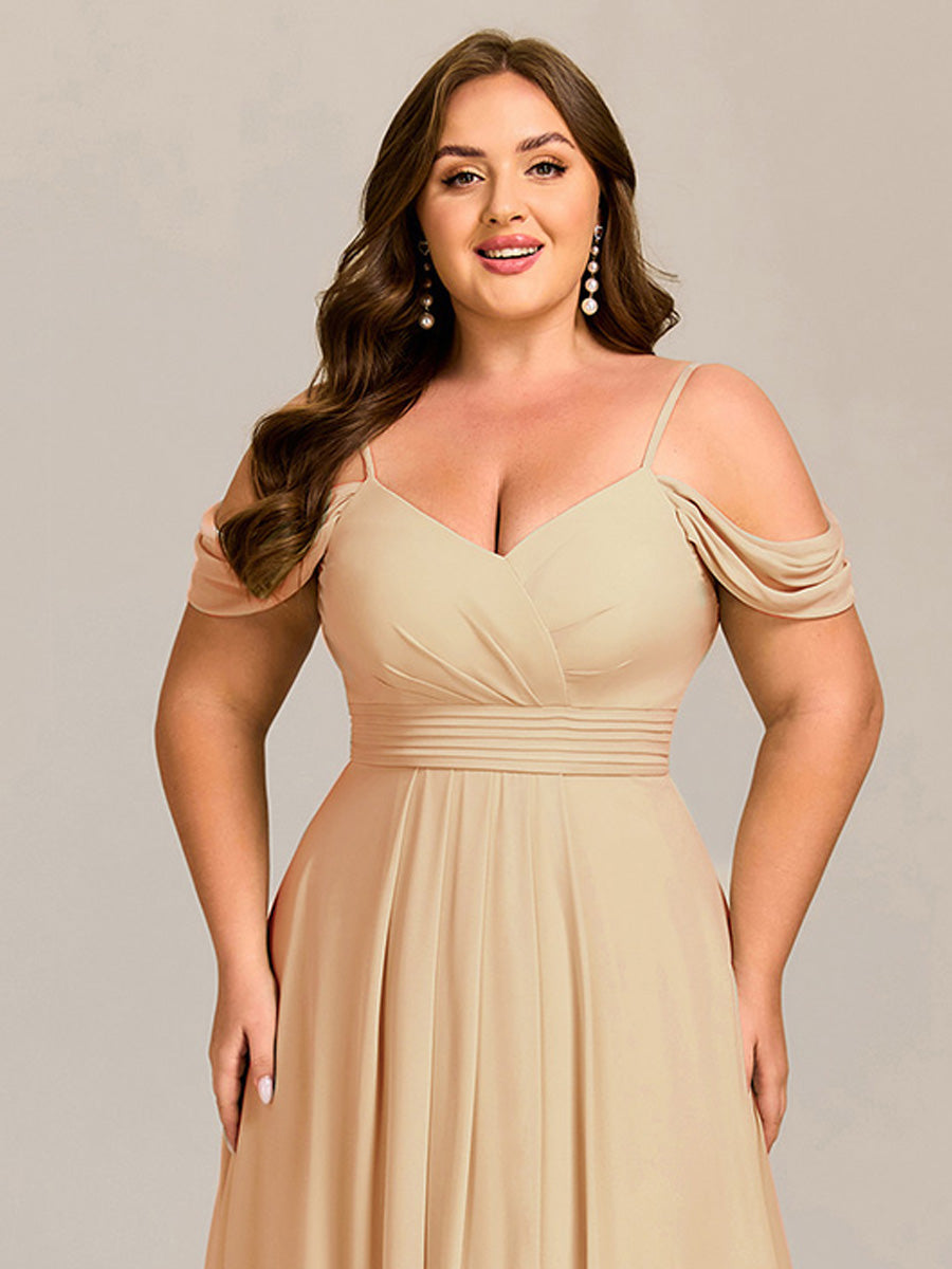 Spaghetti Strap V-Neck Pleated A-Line Bridesmaid Dress #color_Champagne