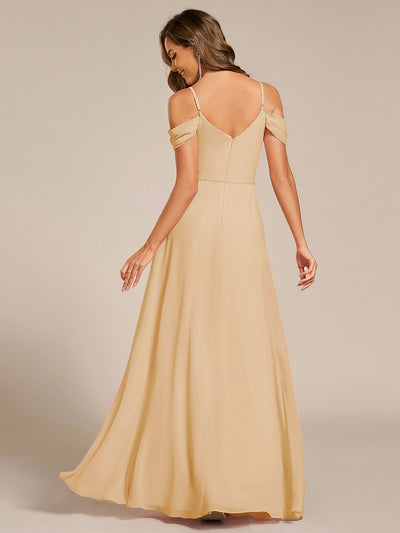 Spaghetti Strap V-Neck Pleated A-Line Bridesmaid Dress #color_Champagne