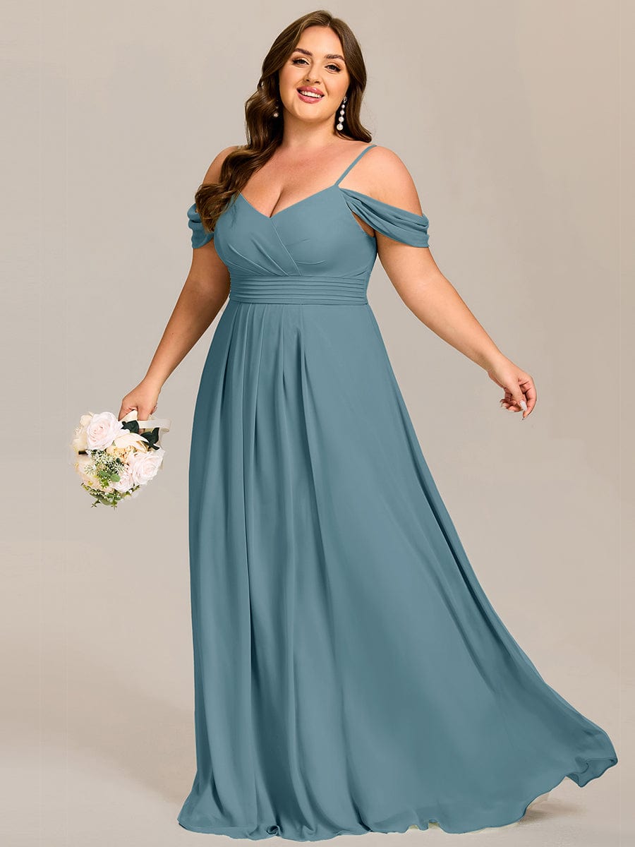 Spaghetti Strap V-Neck Pleated A-Line Bridesmaid Dress #color_Light Teal
